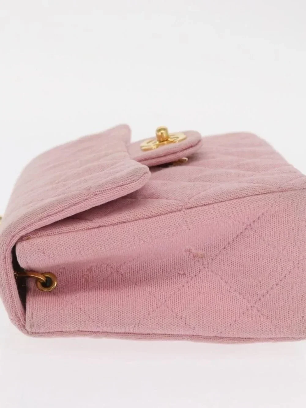 CHANEL Mini Matelasse 17 Chain Shoulder Bag Cotton Pink Gold CC Auth 159216